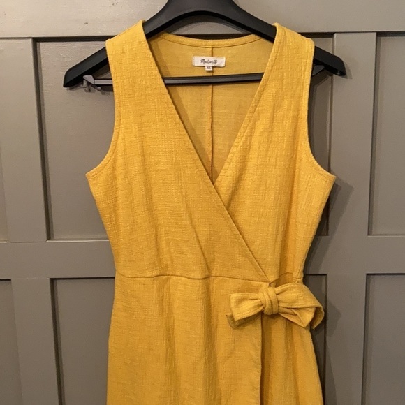 Madewell Crosshatch Side-Tie Dress Texture & Thread Celestial Gold - Picture 4 of 7